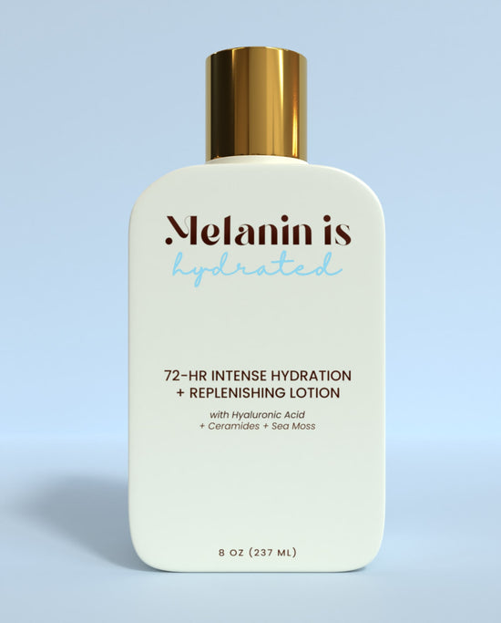 Intense hydration and nourishment for 72 hours - Our Melanin is... 72 Hour Intense Hydration and Replenishing Lotion, formulated with natural and organic ingredients, is specially designed to provide intense hydration and nourishment to your skin for 72 hours. Perfect for dry, dehydrated skin, this lotion will leave your skin feeling soft, smooth and rejuvenated.